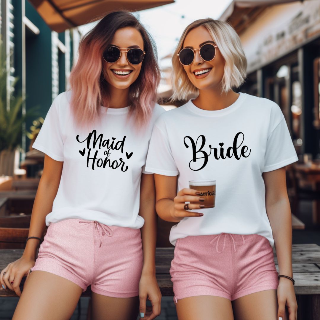 Bride/ Bridesmaid Heart Cursive Crop Top, T-Shirt, Bridal Party, Bridesmaid Tees, Wedding Tees