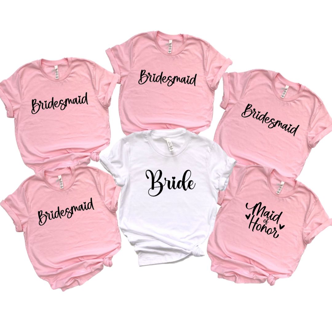 Bride/ Bridesmaid Heart Cursive Crop Top, T-Shirt, Bridal Party, Bridesmaid Tees, Wedding Tees