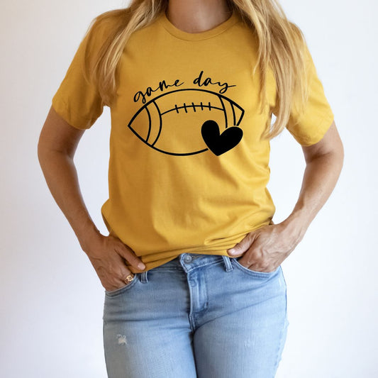 Cursive Heart Game Day Football T-Shirt