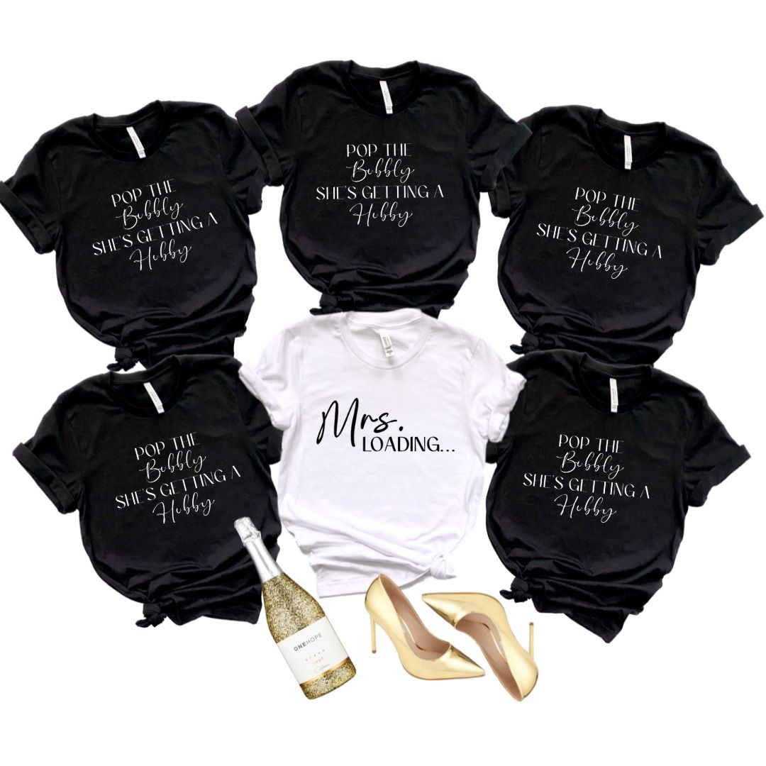 Pop the Bubbly Crop Top, T-Shirt, Bridal Party, Bridesmaid Tees, Wedding Tees