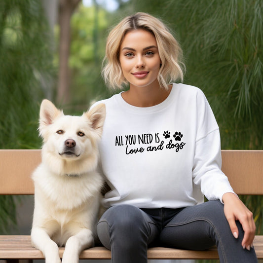 All You Need is Love and Dogs Sweater, Hoodie, T-Shirt, Crop Top, Gift, Girlfriend, Sister, friend, Dog Lover, Dog Mom, Valentine's Day,