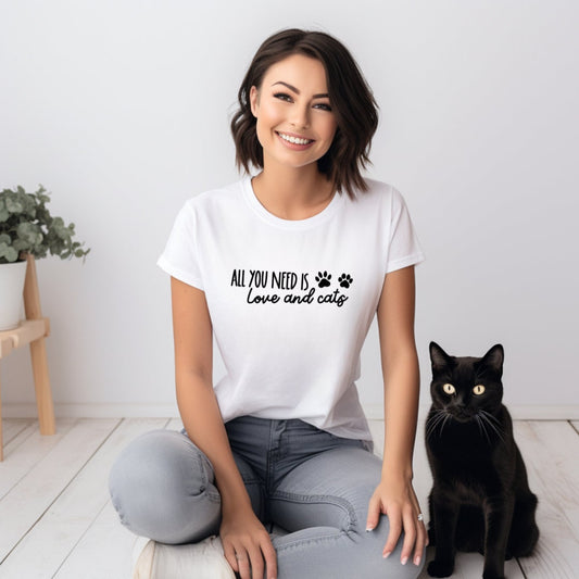 All You Need is Love and Cats Sweater, Hoodie, T-Shirt, Crop Top, Gift, Girlfriend, Sister, friend, Cat Lover, Cat Mom, Valentine's Day,