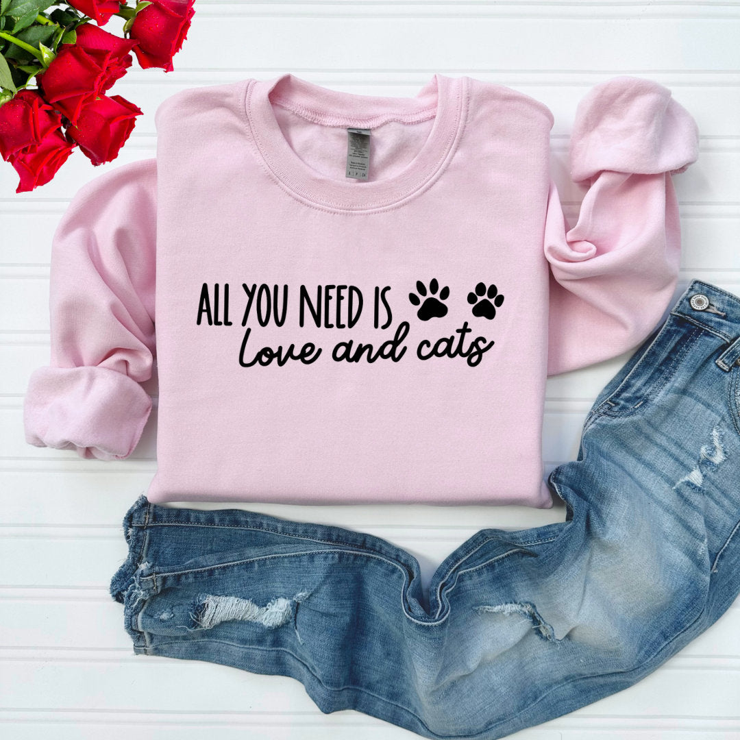 All You Need is Love and Cats Sweater, Hoodie, T-Shirt, Crop Top, Gift, Girlfriend, Sister, friend, Cat Lover, Cat Mom, Valentine's Day,