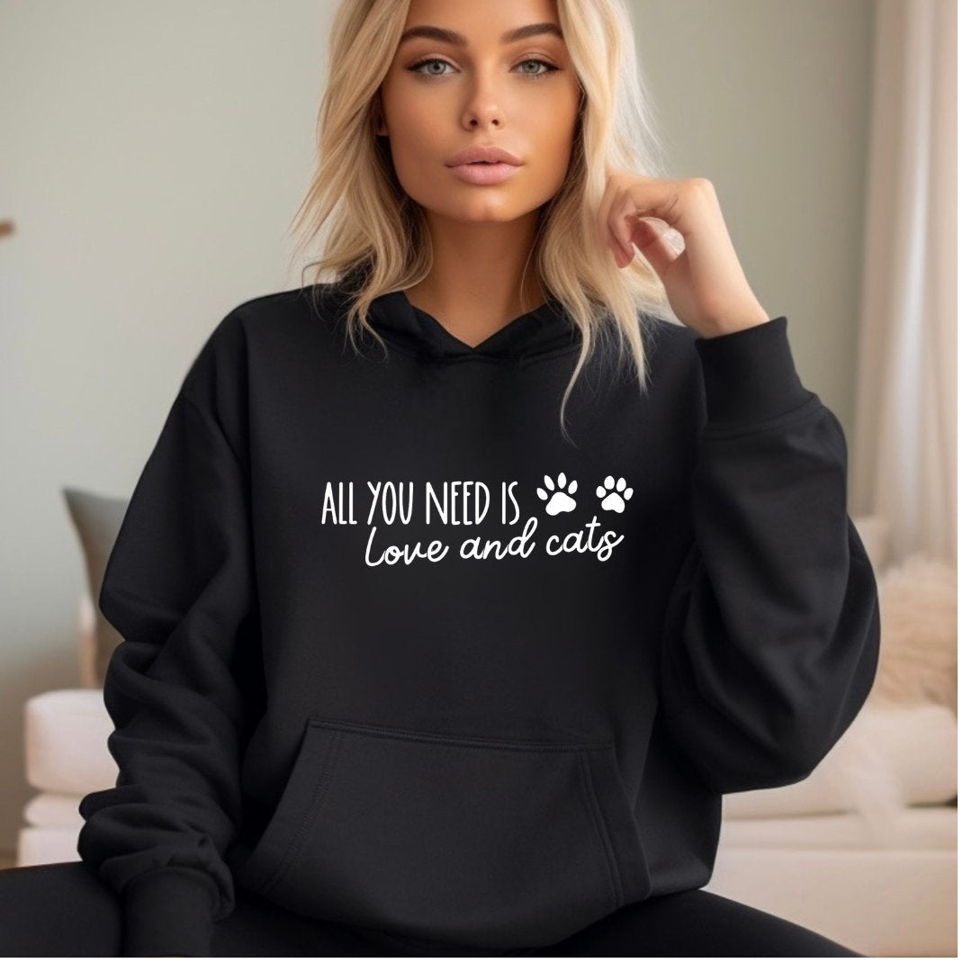 All You Need is Love and Cats Sweater, Hoodie, T-Shirt, Crop Top, Gift, Girlfriend, Sister, friend, Cat Lover, Cat Mom, Valentine's Day,