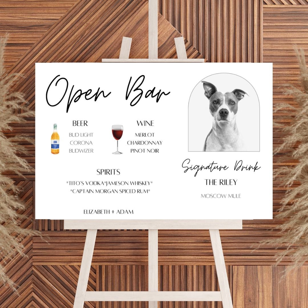 Open Bar Customizable Wedding sign, Editable Poster, two sizes, Animal Signature Drink Sign, Wedding Bar, Cocktail, drink poster, reception