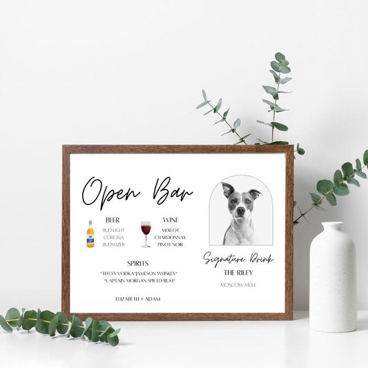 Open Bar Customizable Wedding sign, Editable Poster, two sizes, Animal Signature Drink Sign, Wedding Bar, Cocktail, drink poster, reception