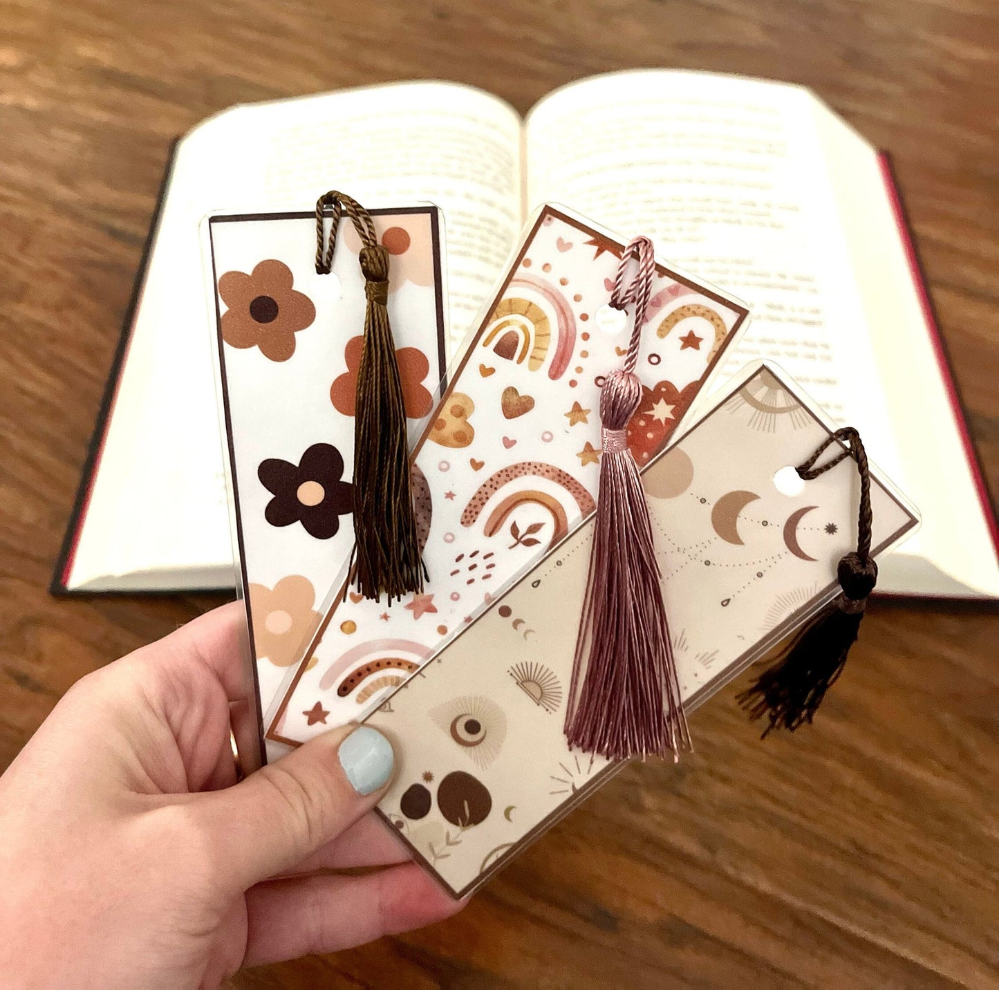 Boho Bookmarks, Bookish, Bookmark with Tassel, Girly Bookmarks, Gift for Book lover, Reader, 2 Sided Laminated Cardstock Bookmark