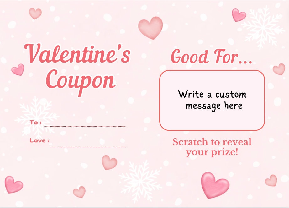 Custom Valentine's Day Scratch off, Valentine's Day Coupon with custom message, write your own message, Galentine's Day Gift