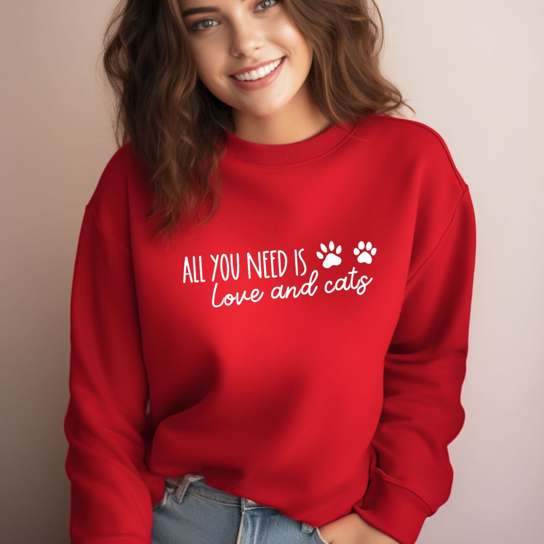 All You Need is Love and Cats Sweater, Hoodie, T-Shirt, Crop Top, Gift, Girlfriend, Sister, friend, Cat Lover, Cat Mom, Valentine's Day,