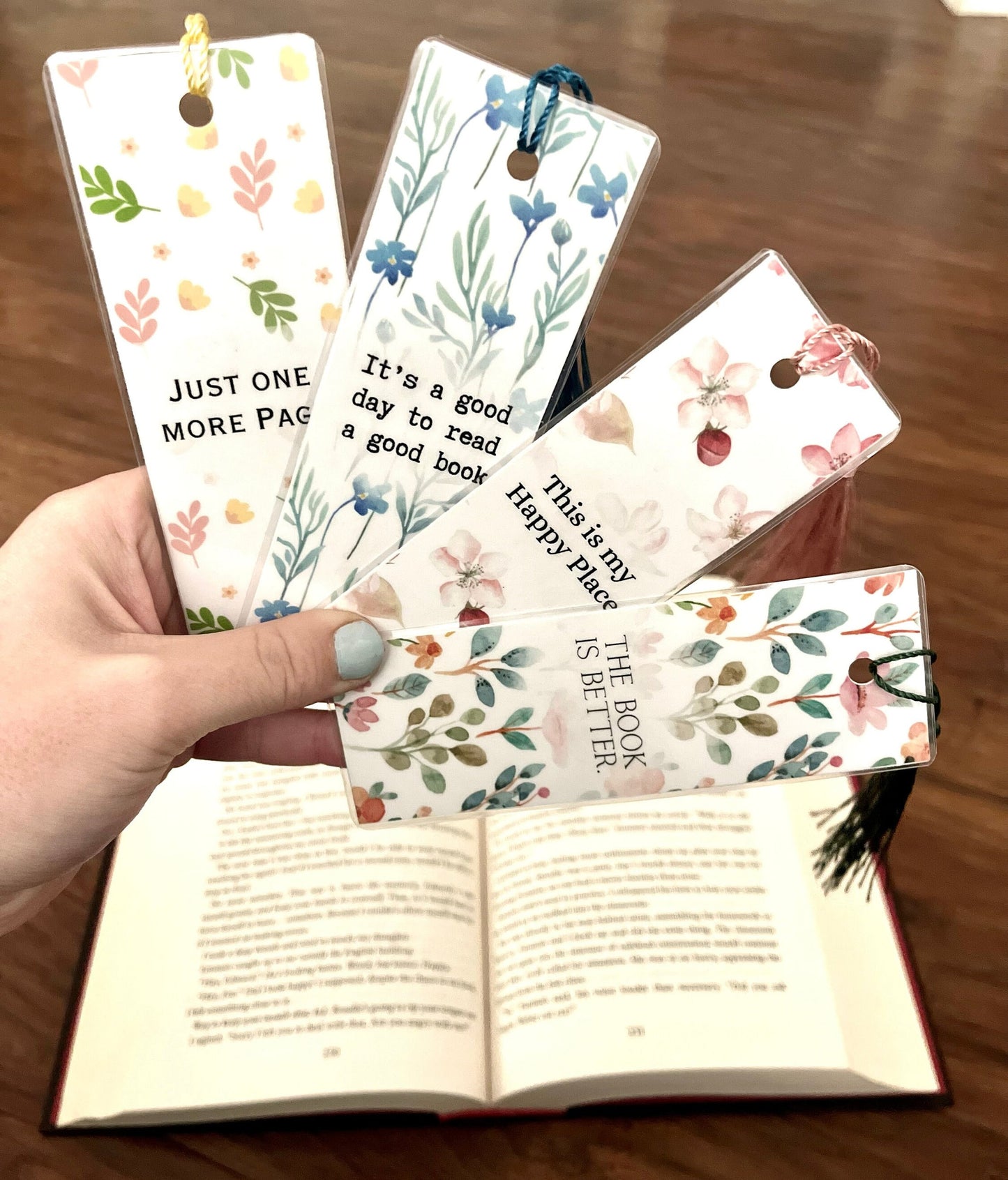 Book Quote Bookmarks, Bookish, Bookmark with Tassel, Floral Bookmarks, Gift for Booklover, Reader, 2 Sided Laminated Cardstock Bookmark