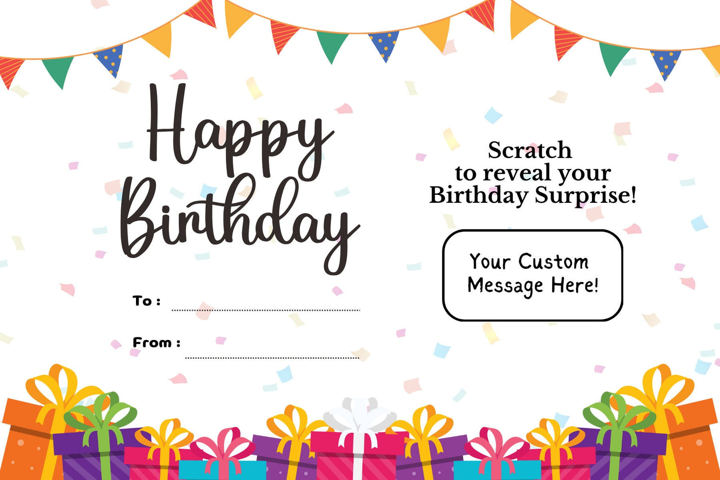 Custom Birthday Scratch off, Birthday Coupon with custom message, Surprise Message, Birthday gift for everyone, write your own message