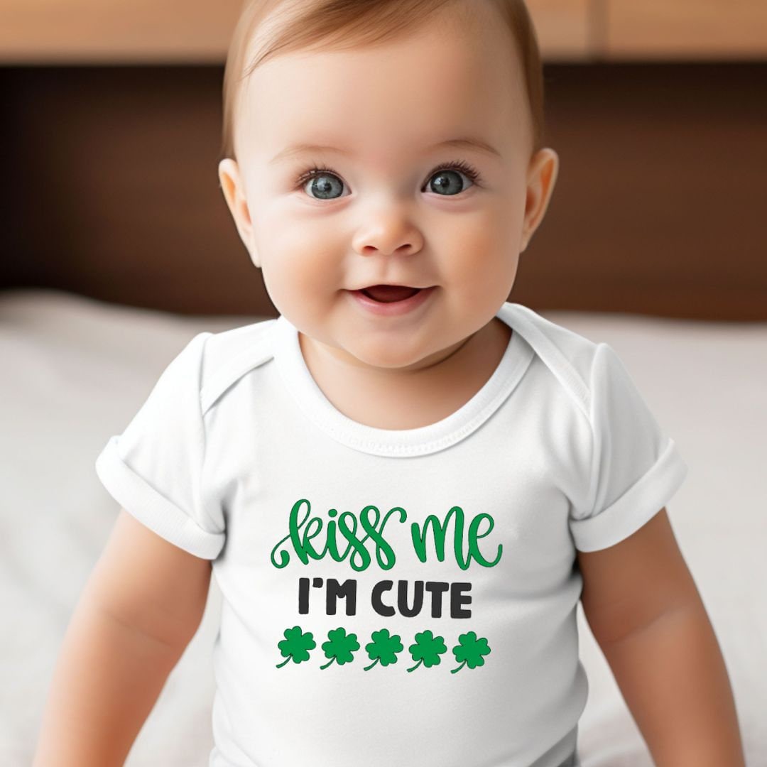 Kiss Me I'm Cute St. Patrick's Day Shirts, Cute T-Shirt, St.Paddy's Day Outfit, Baby Graphic Tee, Baby Holiday Shirts