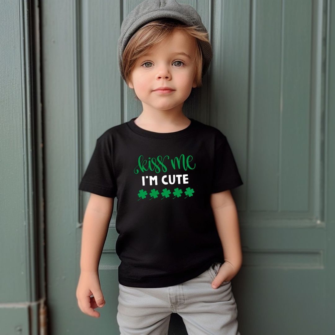 Kiss Me I'm Cute St. Patrick's Day Shirts, Cute T-Shirt, St.Paddy's Day Outfit, Baby Graphic Tee, Baby Holiday Shirts